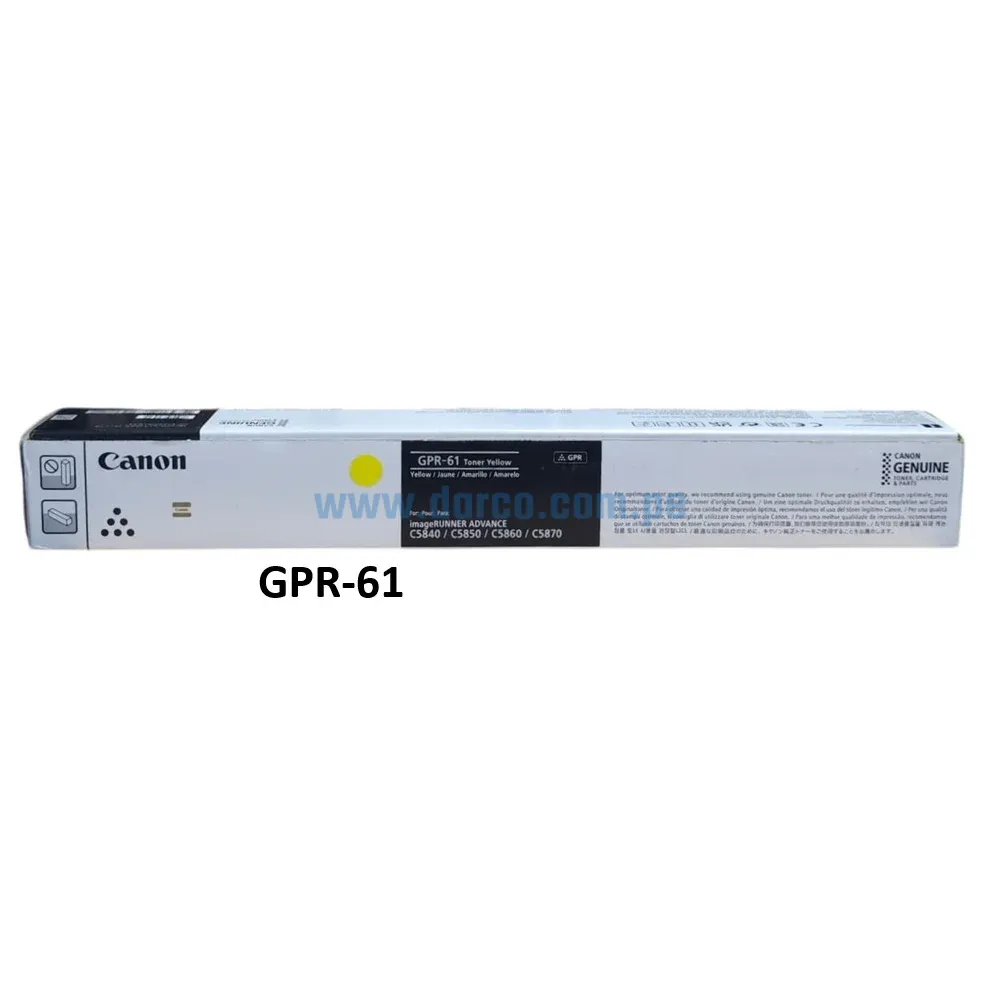 Toner Canon GPR-61 Yellow, Para Fotocopiadoras Canon iR ADV DX C5840i, C5850i, C5860i, C5870i Capacidad De Impresión 60.000 Paginas.