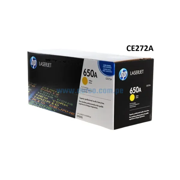 Toner HP CE272A 650A Yellow, Para Impresoras Hp LaserJet M750n, M750dn, M750xh, CP5525N, CP5525DN, CP5525XH. Rendimiento 15,00 pag.