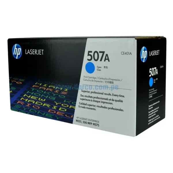 Toner HP CE401A 507A Cyan, Para Impresoras Hp LaserJet M551N, M551DN, M551xh, MFP M575dn, M575f, M570dn. Rendimiento 6,000 Paginas