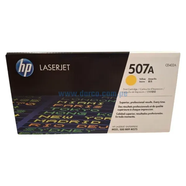 Toner HP CE402A 507A Amarillo, Para Impresoras Hp LaserJet M551N, M551DN, M551xh, MFP M575dn, M575f, M570dn. Rendimiento 6,000 Paginas