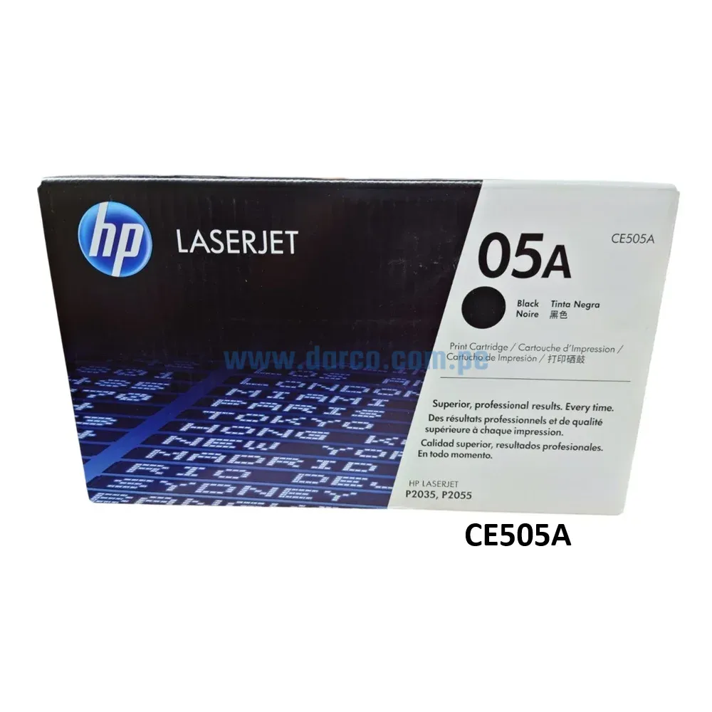 Cartucho De Toner Hp CE505A (05A) Black, Para Impresoras Hp LaserJet P2035 / P2035n / P2055d / P2055dn / P2055x, Rendimiento 2.300 Páginas.