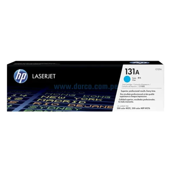 Toner Hp CF211A (131A) Cyan, Para Impresoras Hp LaserJet Pro 200 color M251, M251n, M251nw, MFP M276, M276n, M276nw, 1.8k