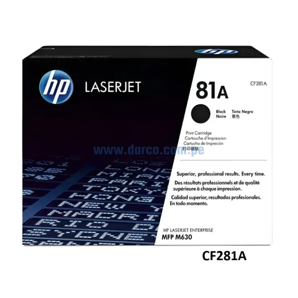 Toner Hp CF281A (81A) Negro Compatible Con Impresoras LaserJet Enterprise M604, M605, M606, MFP M630 Rendimiento 10.500 Páginas. Darco Center Sac.
