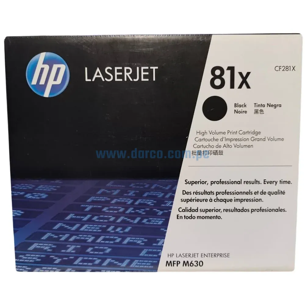 Toner Hp CF281X (81X) Compatible Con Impresoras LaserJet Enterprise M605 / M606 / M630 / M604 Negro Rendimiento 25.000 Páginas. Darco Center Sac.