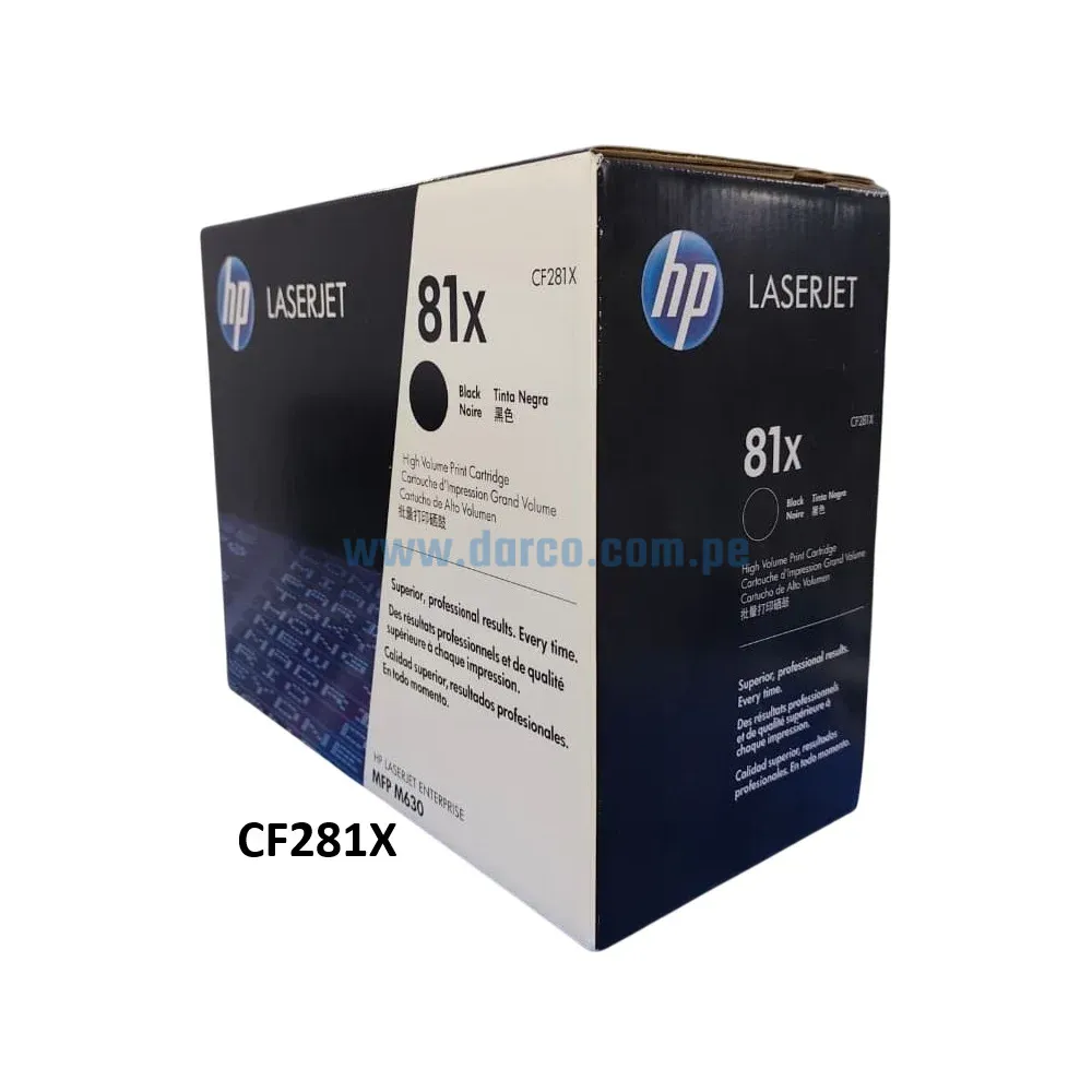 Toner Hp CF281X (81X) Compatible Con Impresoras LaserJet Enterprise M605 / M606 / M630 / M604 Negro Rendimiento 25.000 Páginas. Darco Center Sac.