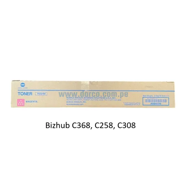 Toner Konica Minolta TN-324m A8DA39A Magenta, Para Impresora Fotocopiadora Konica Minolta Bizhub C368, C258, C308 Rendimiento 26K