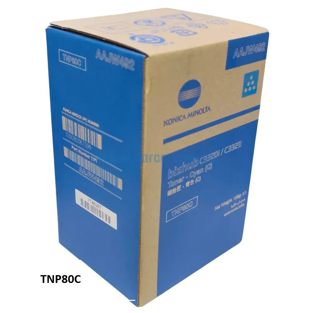 Toner Konica Minolta TNP80C AAJW492 Cyan, Para Impresora Fotocopiadora Konica Minolta Bizhub C3320i, C3321i Rendimiento 9.000 Paginas