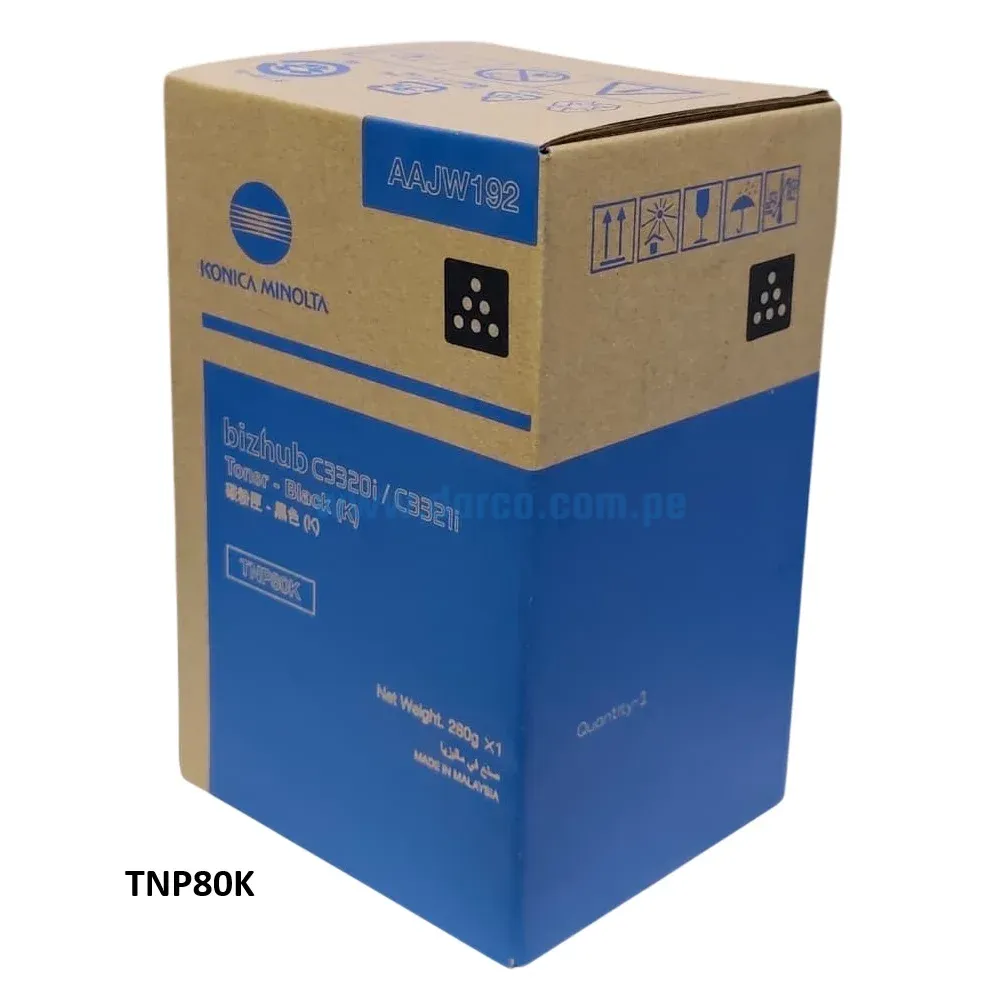 Toner Konica Minolta TNP80K AAJW192 Negro, Para Impresora Fotocopiadora Konica Minolta Bizhub C3320i, C3321i Rendimiento 13,500 Paginas