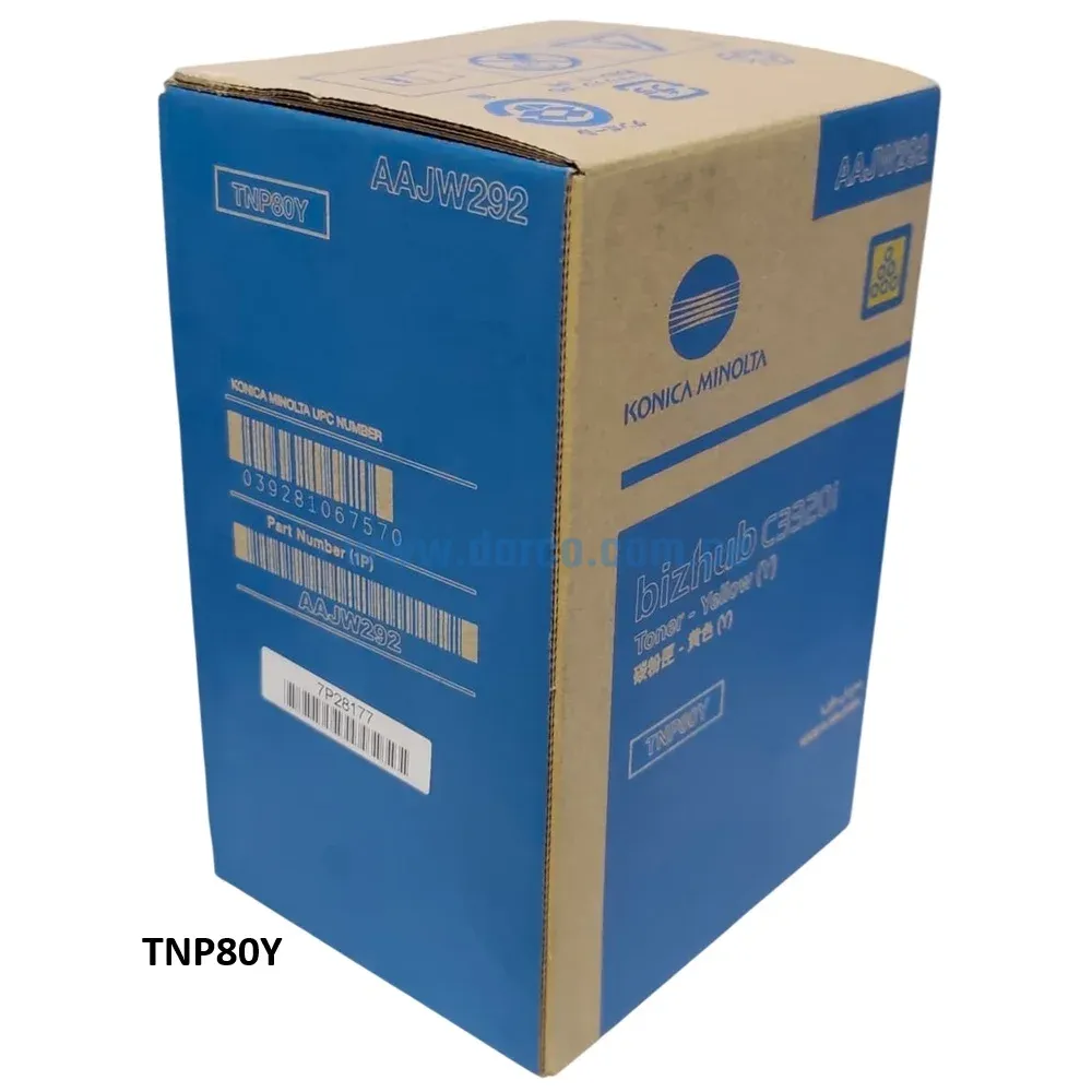 Toner Konica Minolta TNP80Y AAJW292 Amarillo, Para Impresora Fotocopiadora Konica Minolta Bizhub C3320i, C3321i Rendimiento 9.000 Paginas
