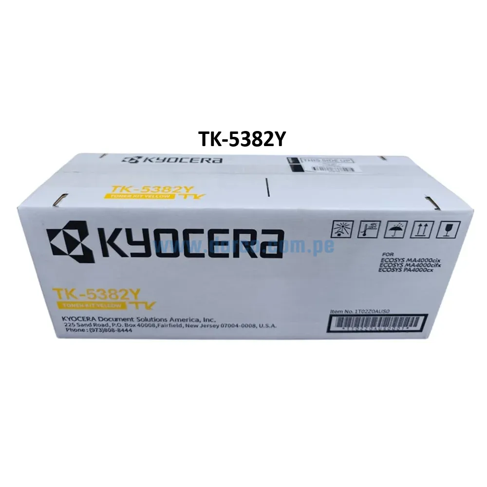 Toner Kyocera TK-5382Y Amarillo Para Impresoras Kyocera For Ecosys MA4000cix, MA4000cifx, PA4000cx Rendimiento 10.000 Páginas.