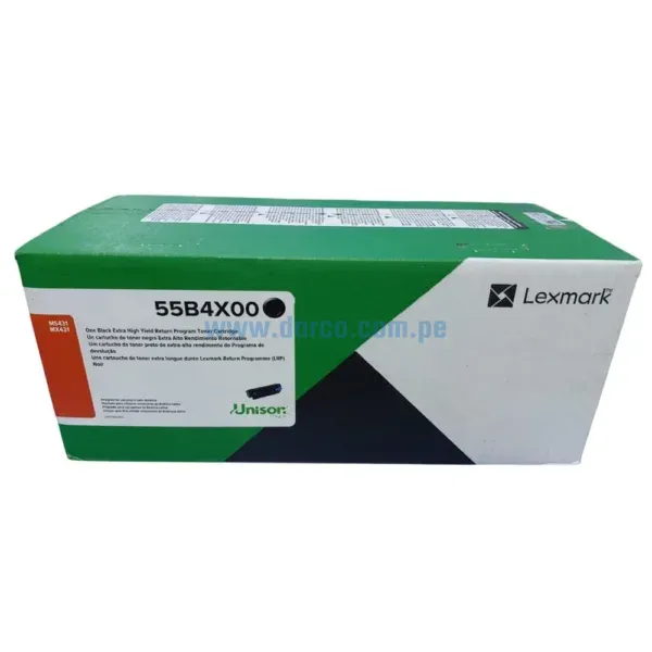 Cartucho De Toner Lexmark 55B4X00 Negro, Para impresoras Lexmark MS431dn, MS431dw, MX431adn, MX432adw, MX432adwe, 20,000 Paginas