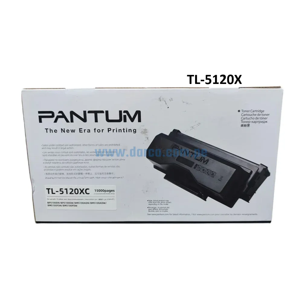 Toner Pantum TL-5120X Negro, Para impresoras Pantum BP5100DN, BP5100DW, BM5100ADN, BM5100ADW, BM5100FDW Rendimiento 15,000 Páginas.