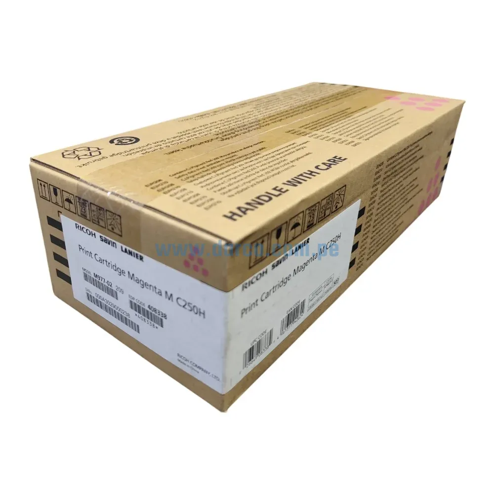 Toner Ricoh 408338 M C250H Magenta, Para Impresoras Ricoh M C250FW, C250FWB, C251FW, P C301W, C311W Rendimineto De 6,300 Paginas