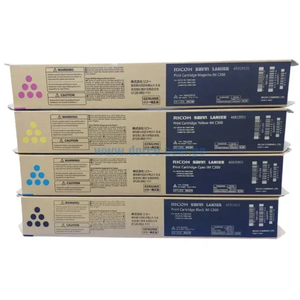 Kit De Toner Ricoh IM C300 / IM C400 Negro, Cyan, Yellow, Magenta, Para impresoras Ricoh IM C300F / IM C 400F Rendimiento 35.000 paginas