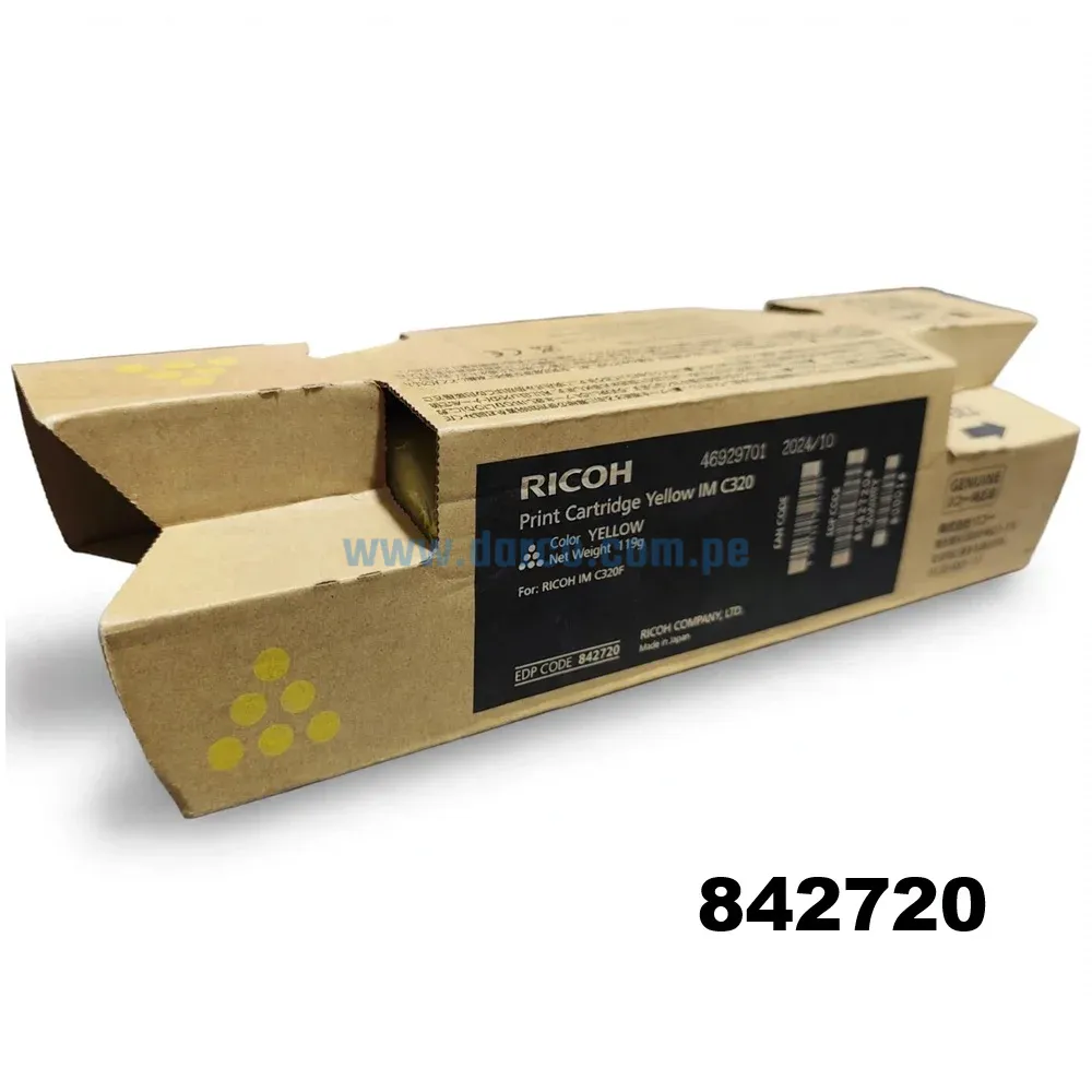 Toner Ricoh IM C320F 842720 Amarillo, Para Impresoras Ricoh Multifuncional IM C320F, M C320FW, P C375 Rendimiento De 10.000 Paginas.