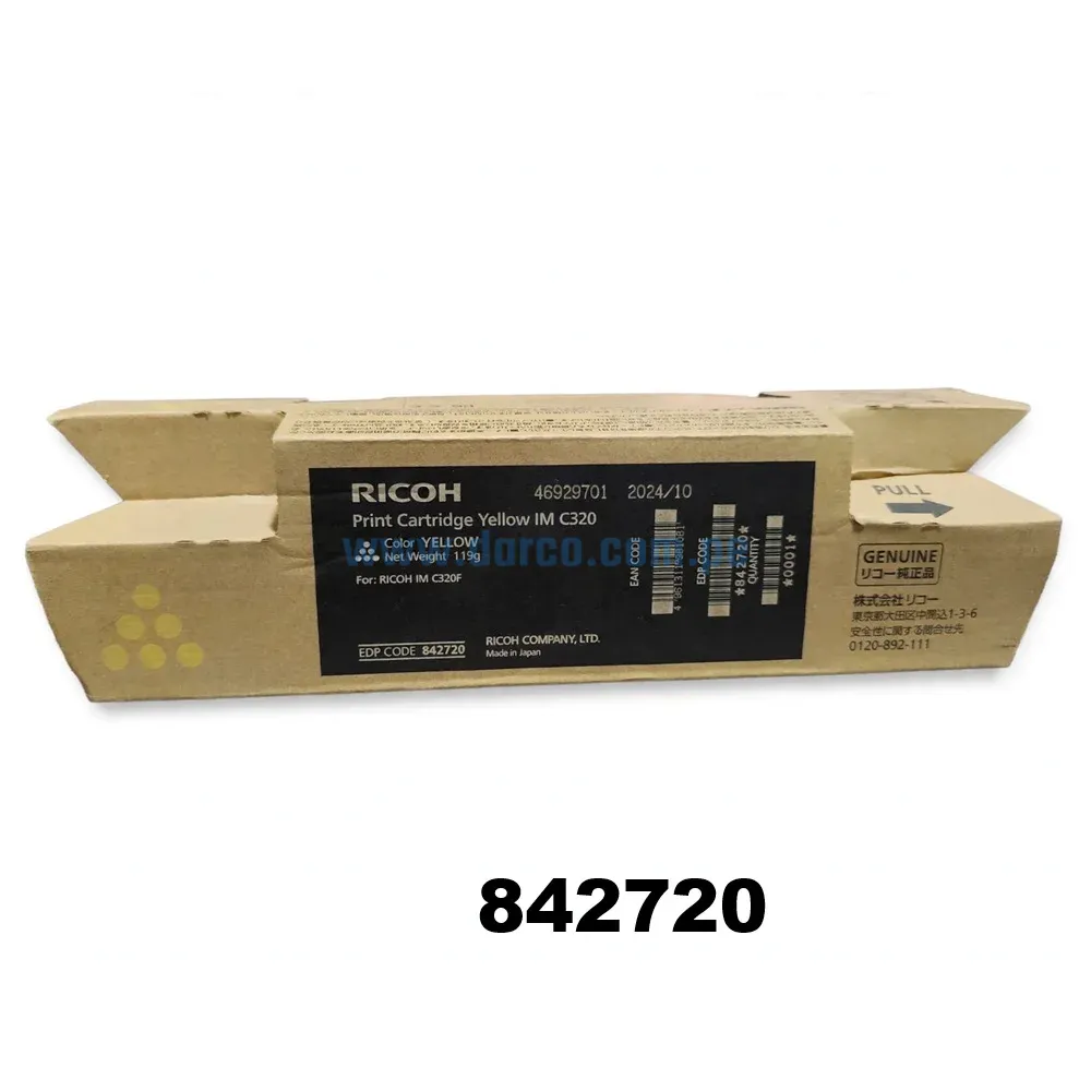 Toner Ricoh IM C320F 842720 Amarillo, Para Impresoras Ricoh Multifuncional IM C320F, M C320FW, P C375 Rendimiento De 10.000 Paginas.