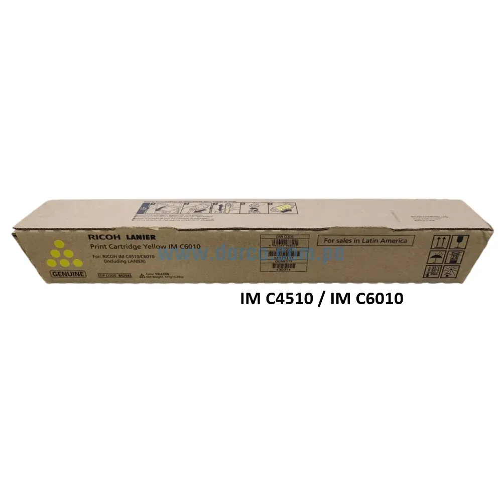 Toner Ricoh IM C4510 / IM C6010 (842543) Amarillo🟡, Para Impresoras Ricoh IM C4510 / IM C6010 Alto Rendimiento De 28.000 Paginas.