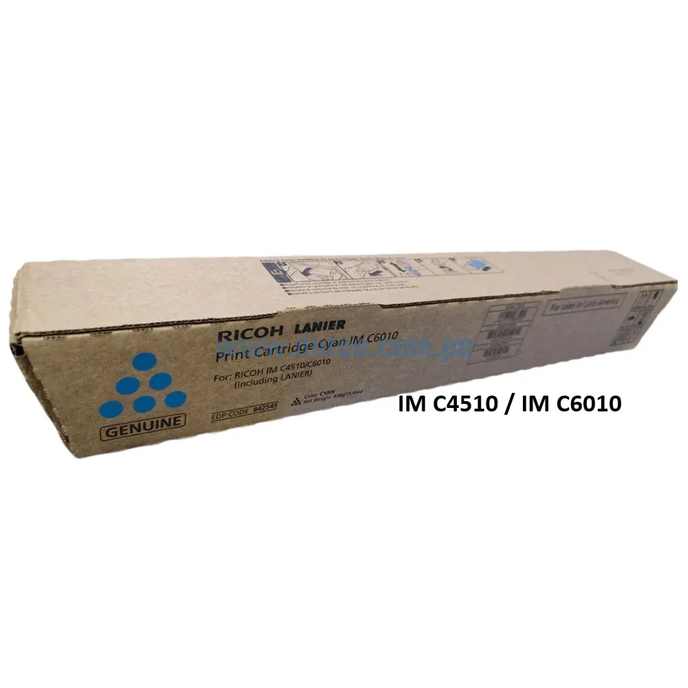 Toner Ricoh IM C4510 / IM C6010 (842545) Cyan🔵, Para Impresoras Ricoh IM C4510 / IM C6010 Alto Rendimiento De 28.000 Paginas.
