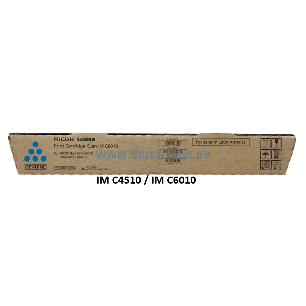 Toner Ricoh IM C4510 / IM C6010 (842545) Cyan🔵, Para Impresoras Ricoh IM C4510 / IM C6010 Alto Rendimiento De 28.000 Paginas.