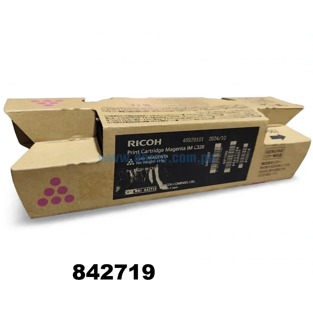Toner Ricoh IM C320F 842719 Magenta, Para Impresoras Ricoh Multifuncional IM C320F, M C320FW, P C375 Rendimiento De 10.000 Paginas.