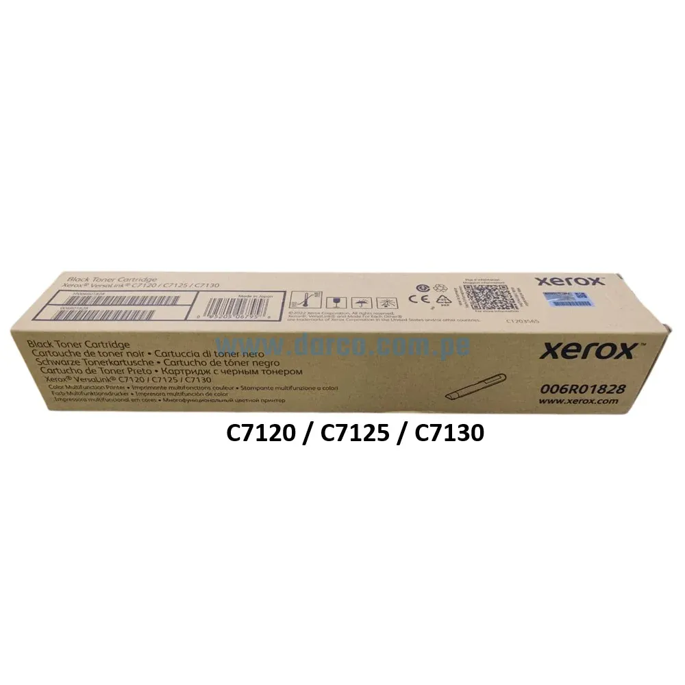 Cartucho De Toner Xerox 006R01828 Negro, Para impresoras Xerox VersaLink C7120, C7125, C7130 Rendimiento 22,200 Páginas.