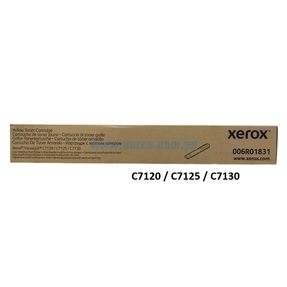 Cartucho De Toner Xerox 006R01831 Amarillo, Para impresoras Xerox VersaLink C7120, C7125, C7130 Rendimiento 18,500 Páginas.